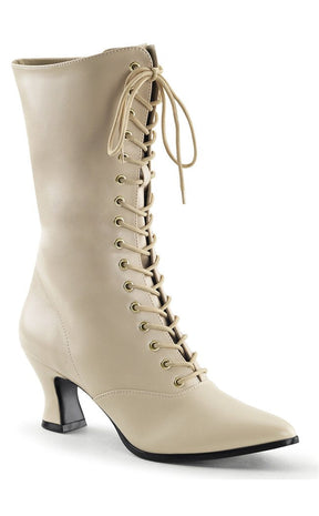 VICTORIAN-120 Cream Pu Boots-Funtasma-Tragic Beautiful