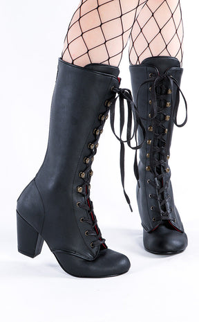 VIVIKA-205 Black Steampunk Vegan Leather Boots-Demonia-Tragic Beautiful