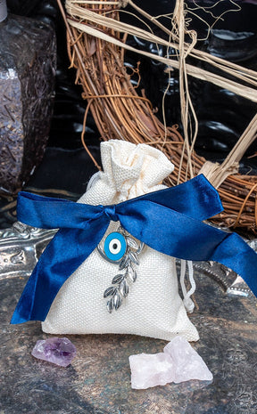 White Empty Mojo / Spell Bag with Evil Eye Charm-Mojo Bags-Tragic Beautiful