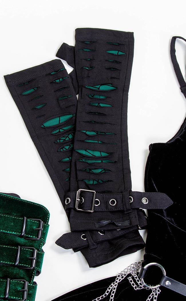 Widow's Web Armwarmers | Black & Green-Punk Rave-Tragic Beautiful