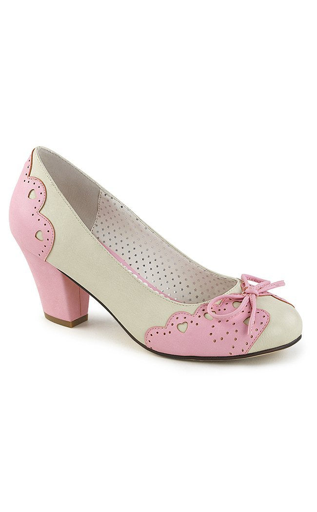 WIGGLE-17 Cream-Pink Faux Leather Heels