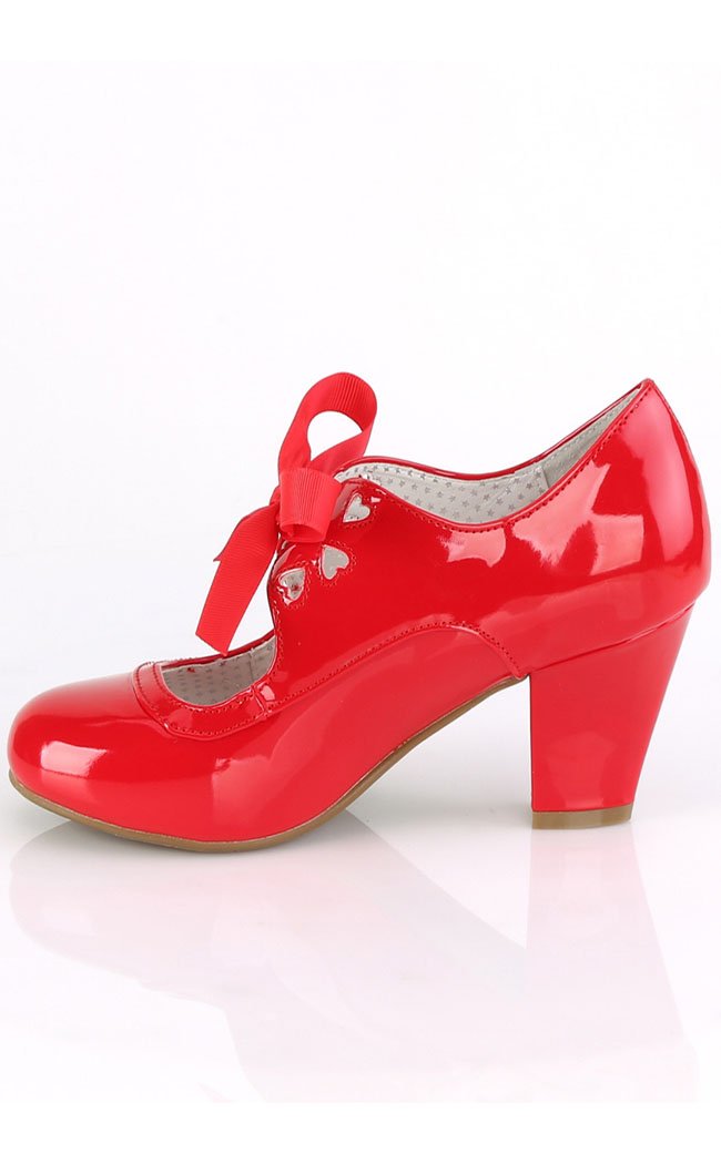 WIGGLE-32 Red Patent Faux Leather Heels-Pin Up Couture-Tragic Beautiful