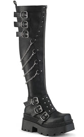 WRATH-310 Black Vegan Leather Platform Thigh High Boots