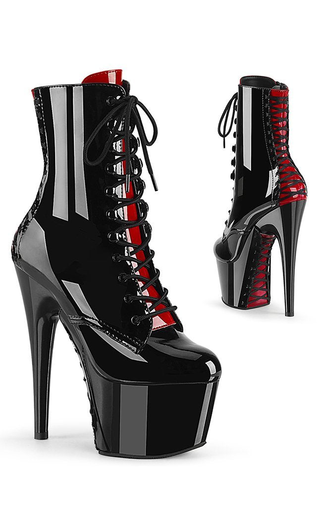 Pleaser ADORE-1020FH Black Patent & Red Ankle Boots