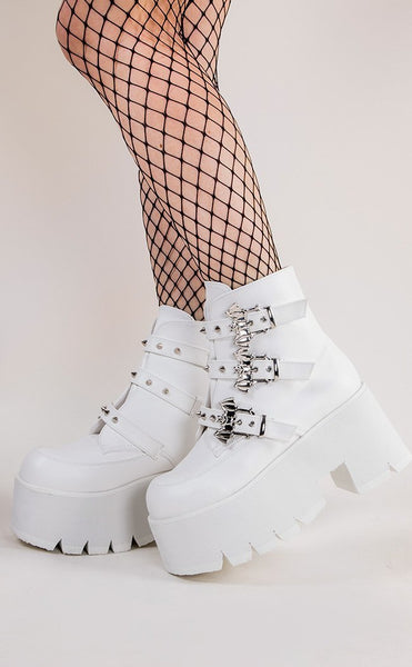 Demonia ASHES-55 White Buckled Platform Boots