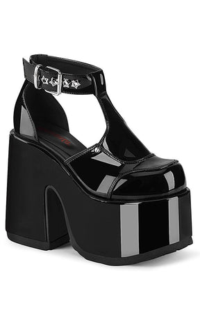 CAMEL-103 Black Patent T-Strap Platforms-Demonia-Tragic Beautiful