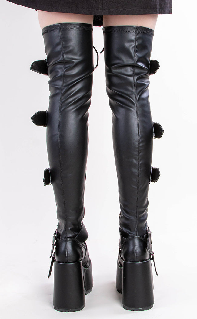 Demonia CAMEL-305 Black Thigh High Boots | Gothic Shoes Australia