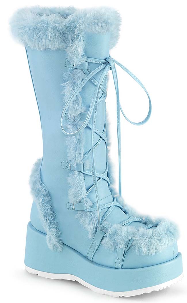 CUBBY-311 Baby Blue Vegan Suede Boots-Demonia-Tragic Beautiful