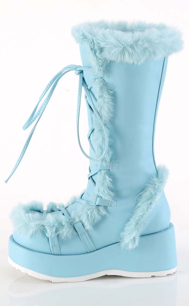 CUBBY-311 Baby Blue Vegan Suede Boots-Demonia-Tragic Beautiful