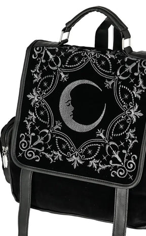 Crescent Moon Velvet Embroidered Backpack-Restyle-Tragic Beautiful