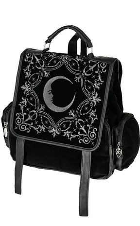 Crescent Moon Velvet Embroidered Backpack-Restyle-Tragic Beautiful