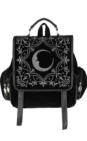 Crescent Moon Velvet Embroidered Backpack-Restyle-Tragic Beautiful