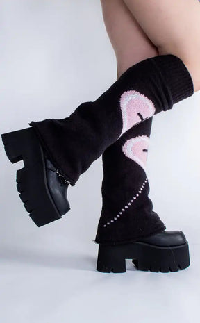 Cross My Heart Pastel & Black Knit Leg Warmers-Cold Black Heart-Tragic Beautiful