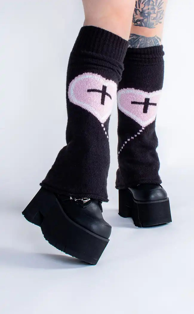 Cross My Heart Pastel & Black Knit Leg Warmers-Cold Black Heart-Tragic Beautiful