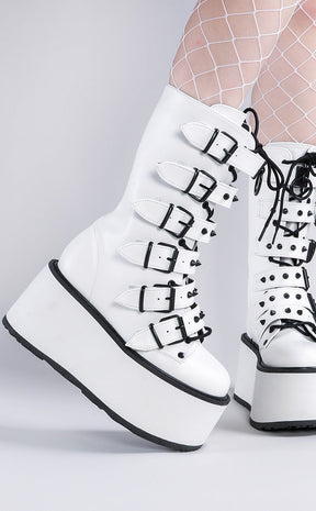 DAMNED-225 White Vegan Leather Boots-Demonia-Tragic Beautiful