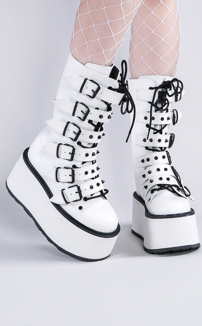 DAMNED-225 White Vegan Leather Boots-Demonia-Tragic Beautiful