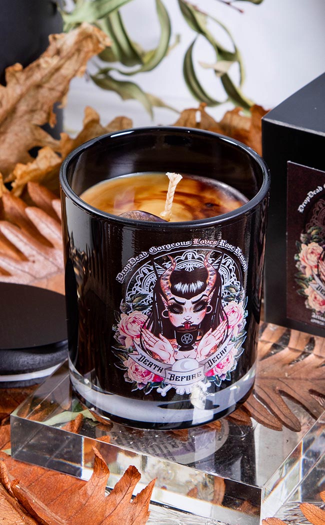 Death Before Decaf Candle | Rose Demon Art | Gothic Gifts & Homewares