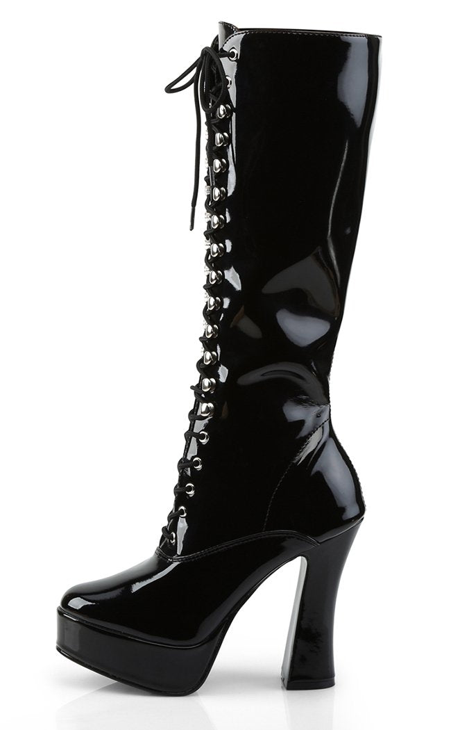 Pleaser ELECTRA-2020 Black Patent Knee High Boots