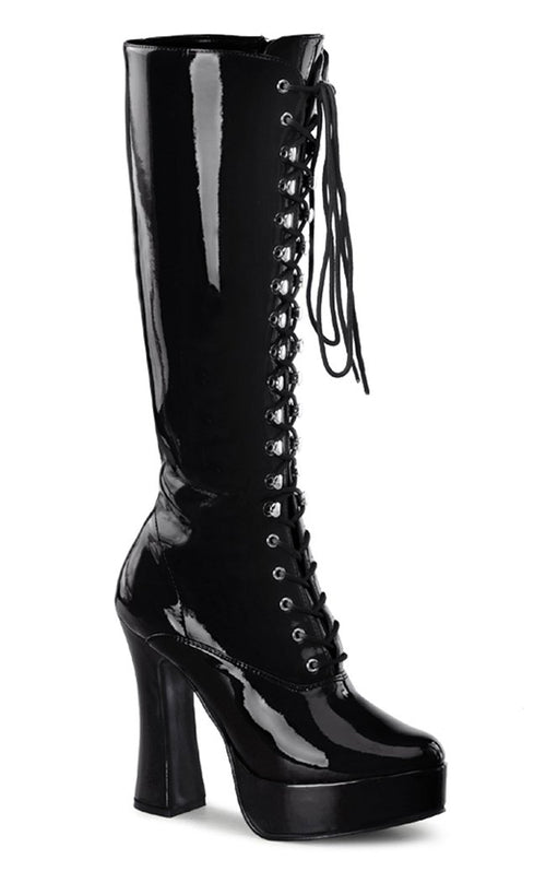Pleaser ELECTRA-2020 Black Patent Knee High Boots