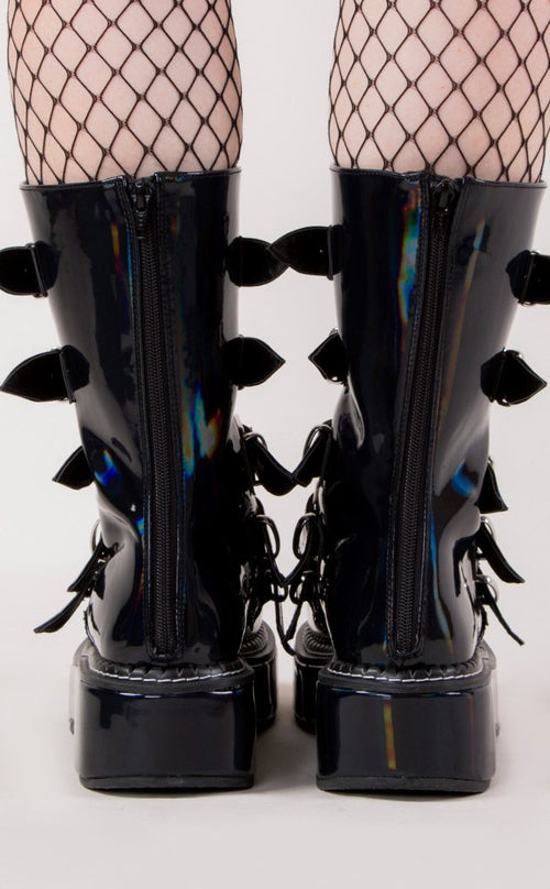 Demonia Platform Boots | Emily 330 Black Holographic