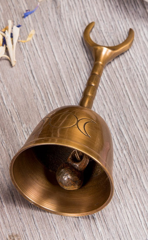 Moon Brass Altar Bell w Crescent Handle