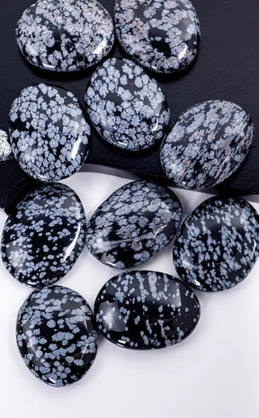 Pocket Palm Stone | Snowflake Obsidian-Crystals-Tragic Beautiful