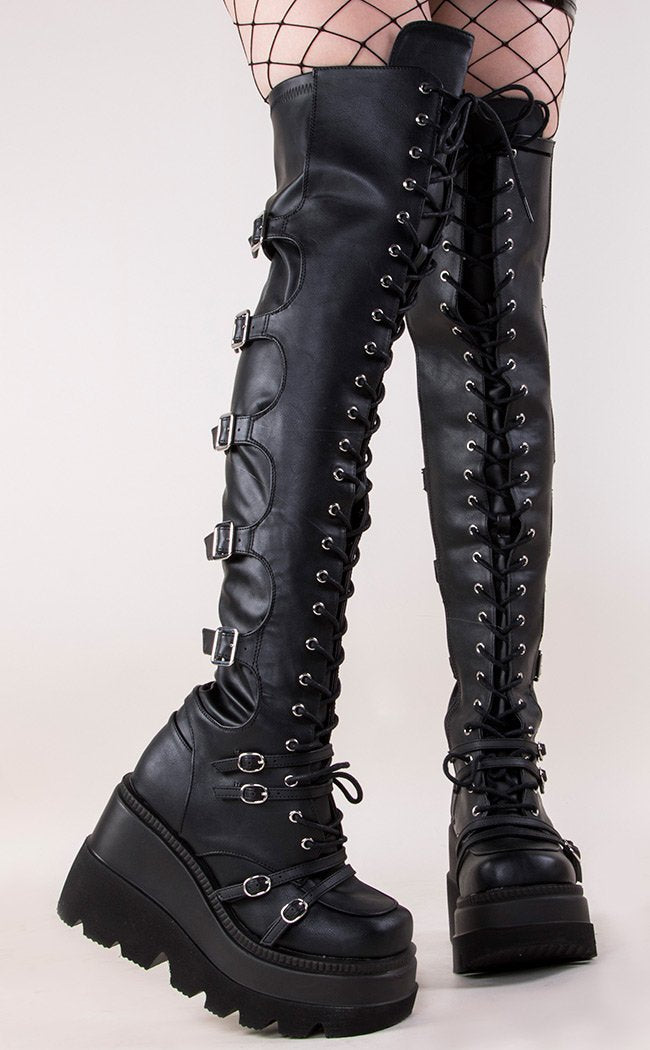 Demonia SHAKER-350 Black Thigh High Boots | Gothic Shoes Australia