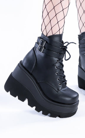 Demonia SHAKER-52 Black Vegan Platform Boots | Gothic Shoes Australia