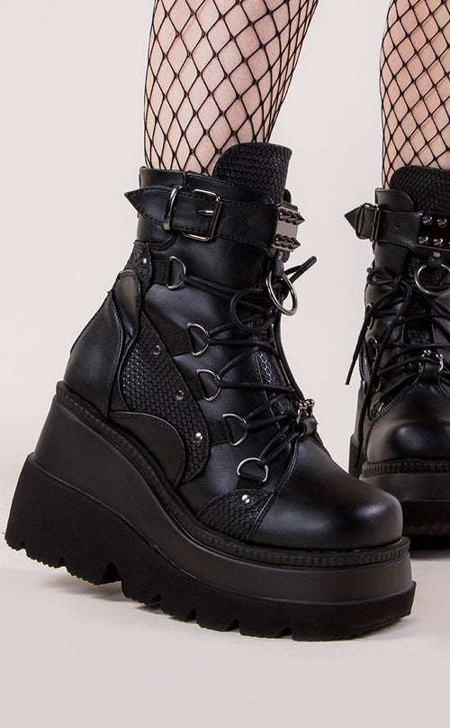 Demonia SHAKER-60 Black Vegan Platform Boots | Gothic Shoes Australia