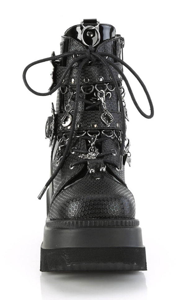 SHAKER-66 Black Bat Platform Ankle Boots | Demonia Footwear Australia