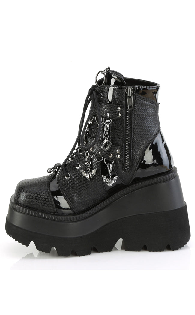 SHAKER-66 Black Bat Platform Ankle Boots | Demonia Footwear Australia