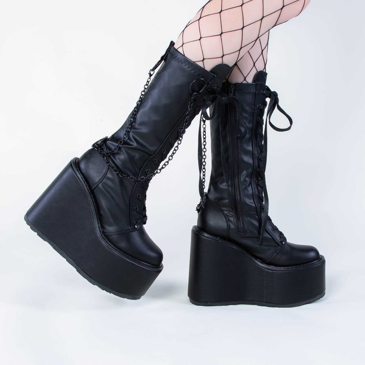 Demonia SWING-150 Black Mattte Knee High Boots | Goth Shoes Australia