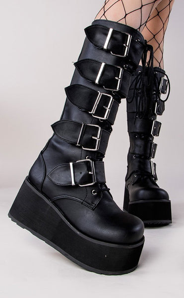 Demonia TRASHVILLE-518 Black Knee High Boots | Gothic Shoes