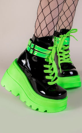 SHAKER-52 UV Green Ankle Boots-Demonia-Tragic Beautiful