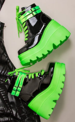 SHAKER-52 UV Green Ankle Boots-Demonia-Tragic Beautiful